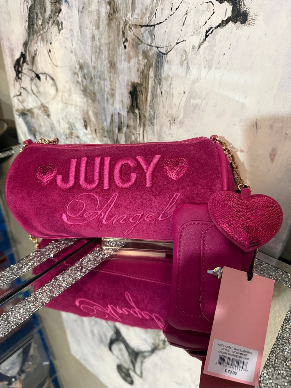 Juicy Couture Hot Pink Velvet 'Juicy Angel' Mini Bag with Heart Charm